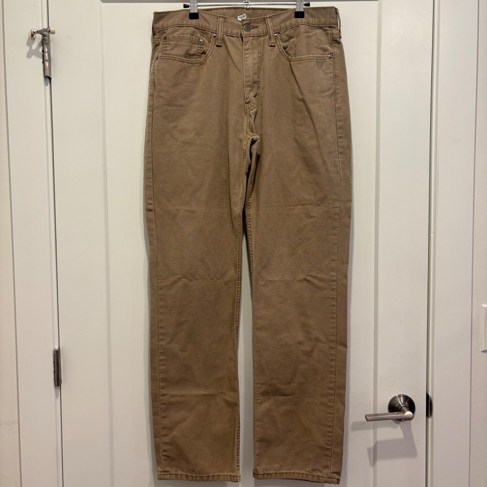 Levis 514 Straight Fit Tan Canvas Pants Mens 34x34 Brown Khaki Casual Trousers